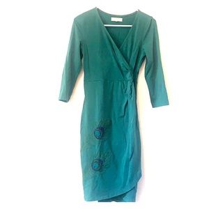 Green Dress with Peacock Details
